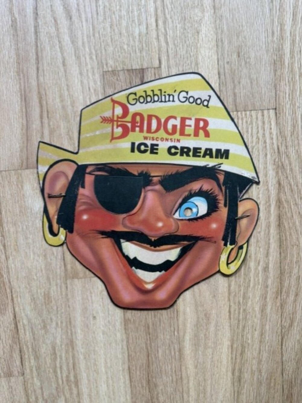 Vintage Badger Ice Cream Cardboard Pirate Mask Halloween